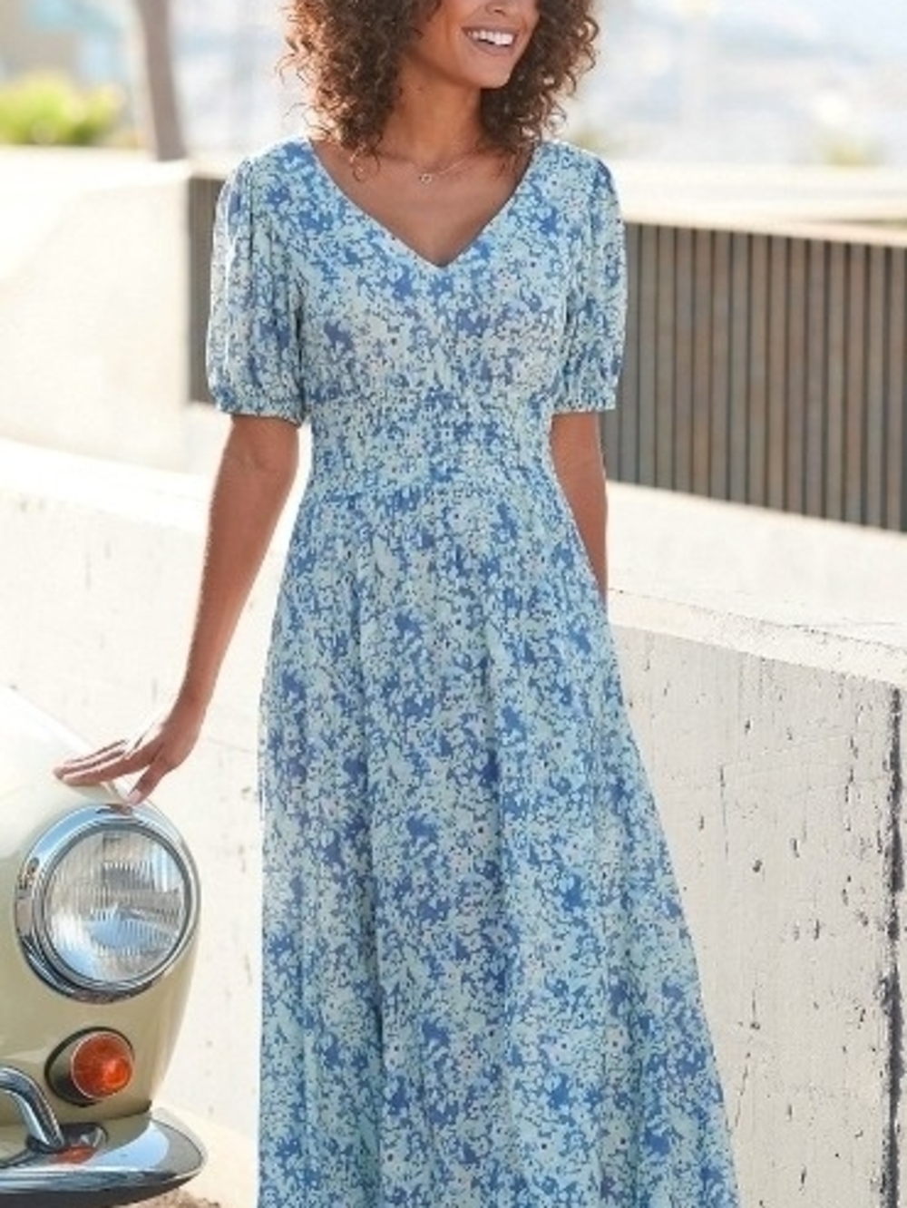 Lascana FLORAL PUFF SLEEVE MAXI DRESS Size 6 NWOT